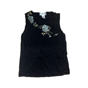 Alfani Black Tank Top with Blue Floral Design